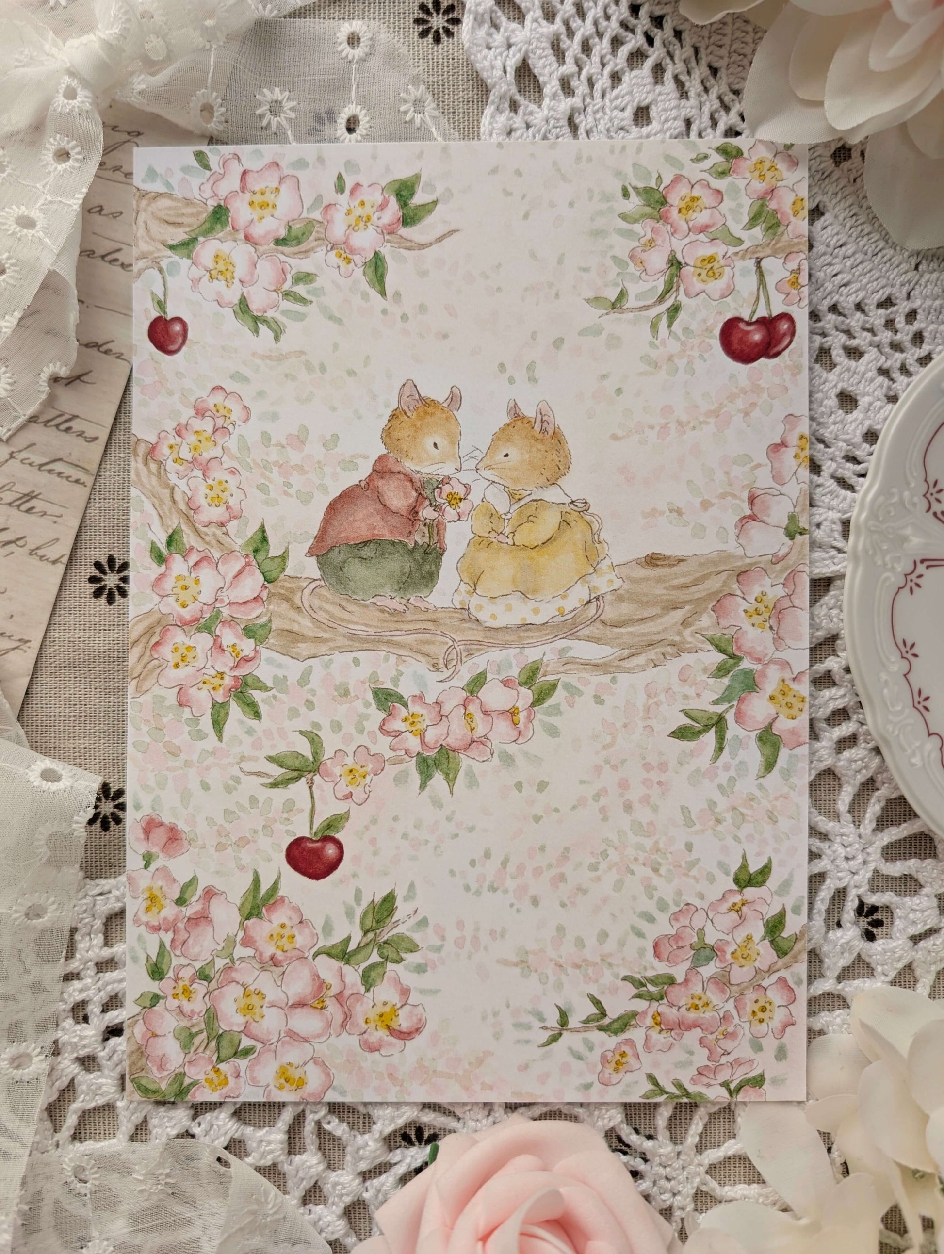 Illustration "Les Amoureux du Cerisier" Cosy Del Cottage