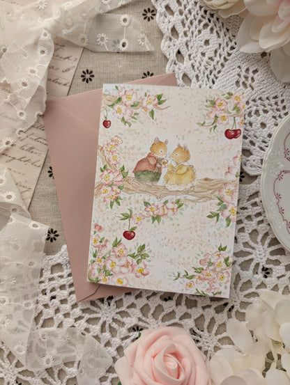 Carte pliée "Les Amoureux du Cerisier"